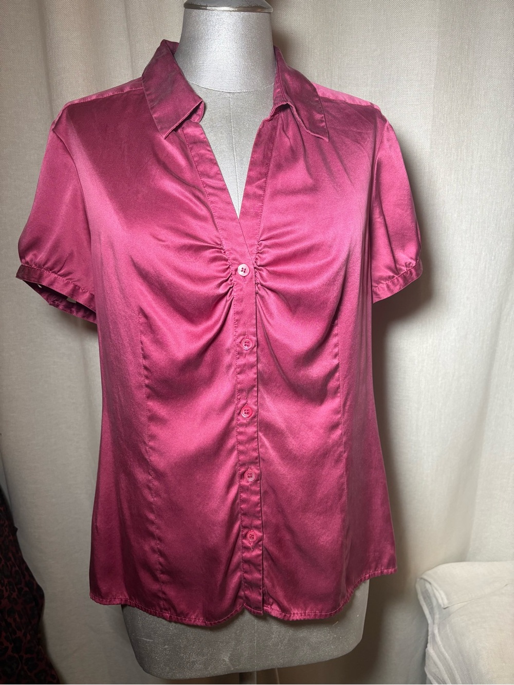 The Limited 2007 100% Silk Pink Blouse y2k Ruched Satin Office Siren size large - Picture 10 of 13